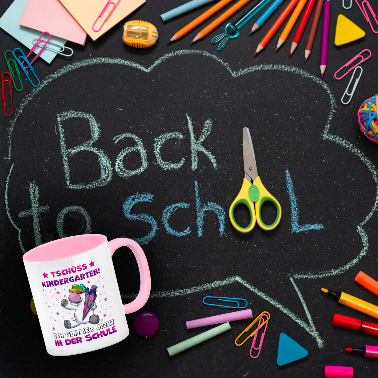 Tschüss Kindergarten Einhorn Kaffeebecher für die Einschulung