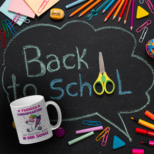 Tschüss Kindergarten Einhorn Kaffeebecher für die Einschulung