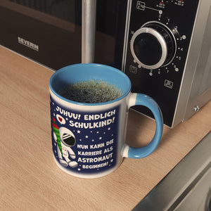 Juhuu endlich Schulkind Astronaut Kaffeebecher zur Einschulung
