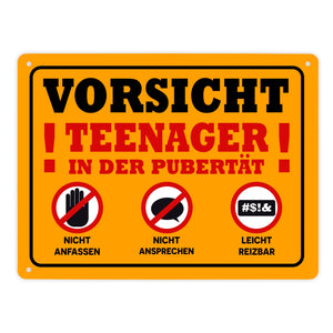 Vorsicht Teenager in der Pubertät Metallschild mit Warnhinweisen