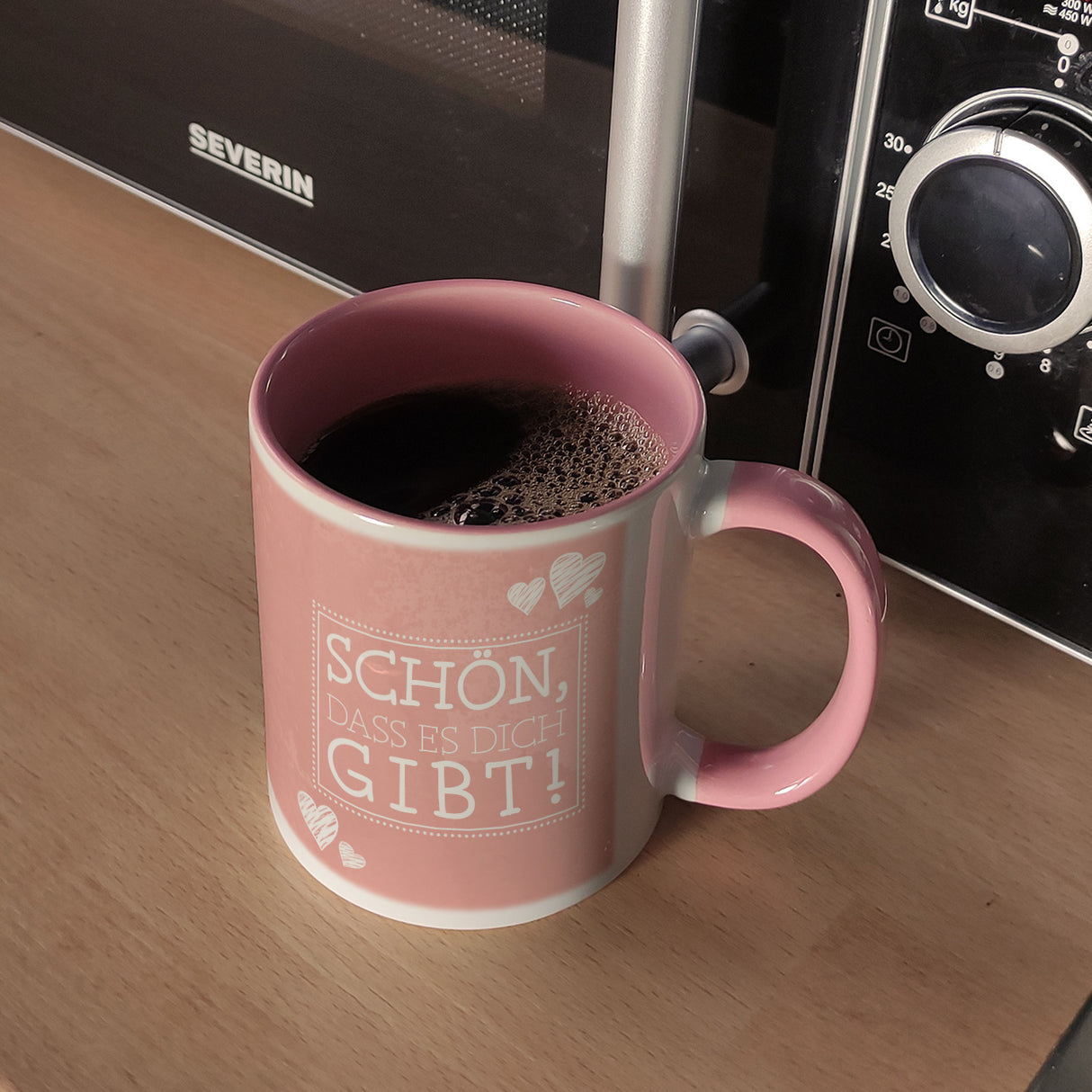 Schön, dass es dich gibt Kaffeebecher in pink mit Herzchen