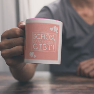 Schön, dass es dich gibt Kaffeebecher in pink mit Herzchen