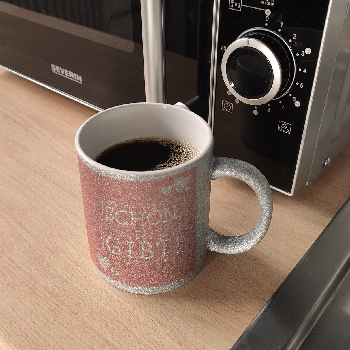 Schön, dass es dich gibt Kaffeebecher in pink mit Herzchen