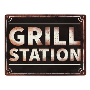 Grillstation Metallschild in Rostoptik