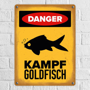Vorsicht Goldfisch Metallschild mit Goldfisch Silhouette