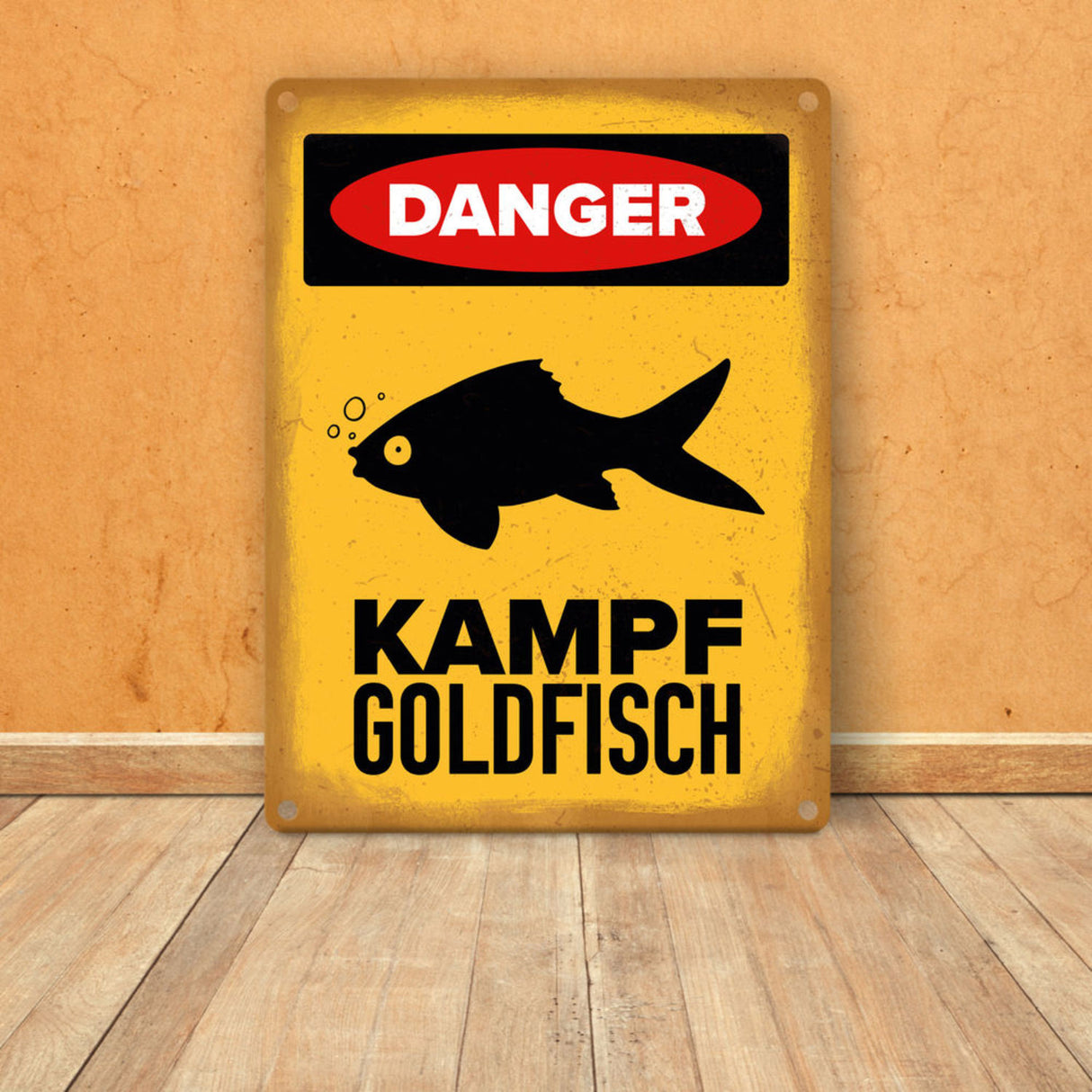 Vorsicht Goldfisch Metallschild mit Goldfisch Silhouette