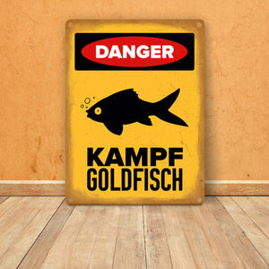 Vorsicht Goldfisch Metallschild mit Goldfisch Silhouette