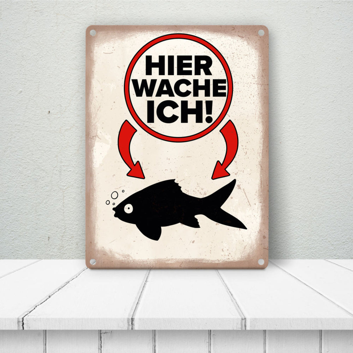 Vorsicht Goldfisch Metallschild mit Goldfisch Silhouette