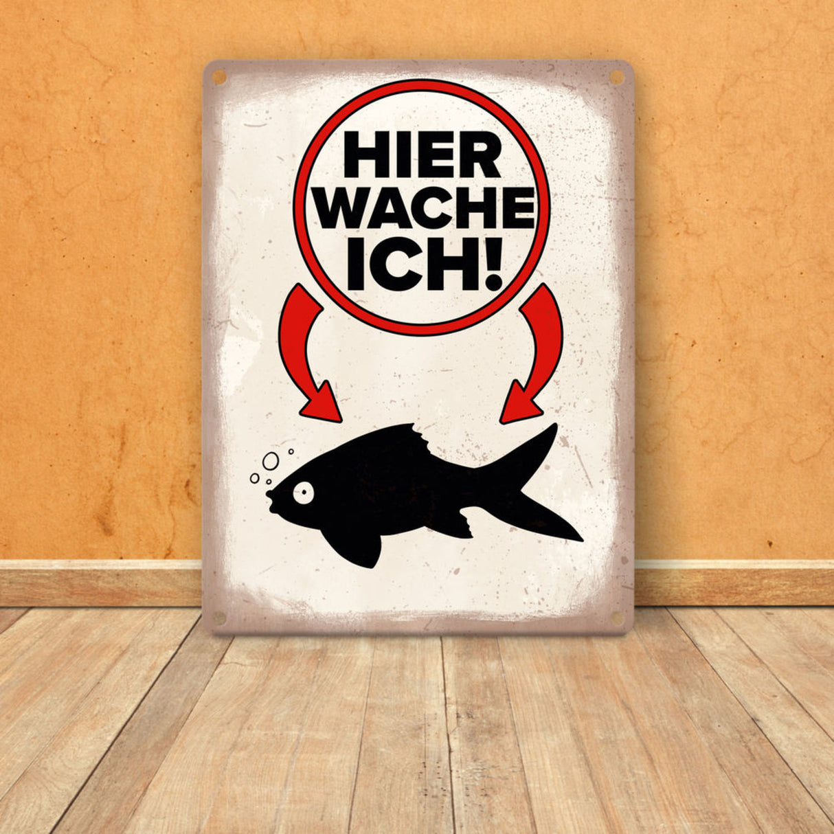 Vorsicht Goldfisch Metallschild mit Goldfisch Silhouette
