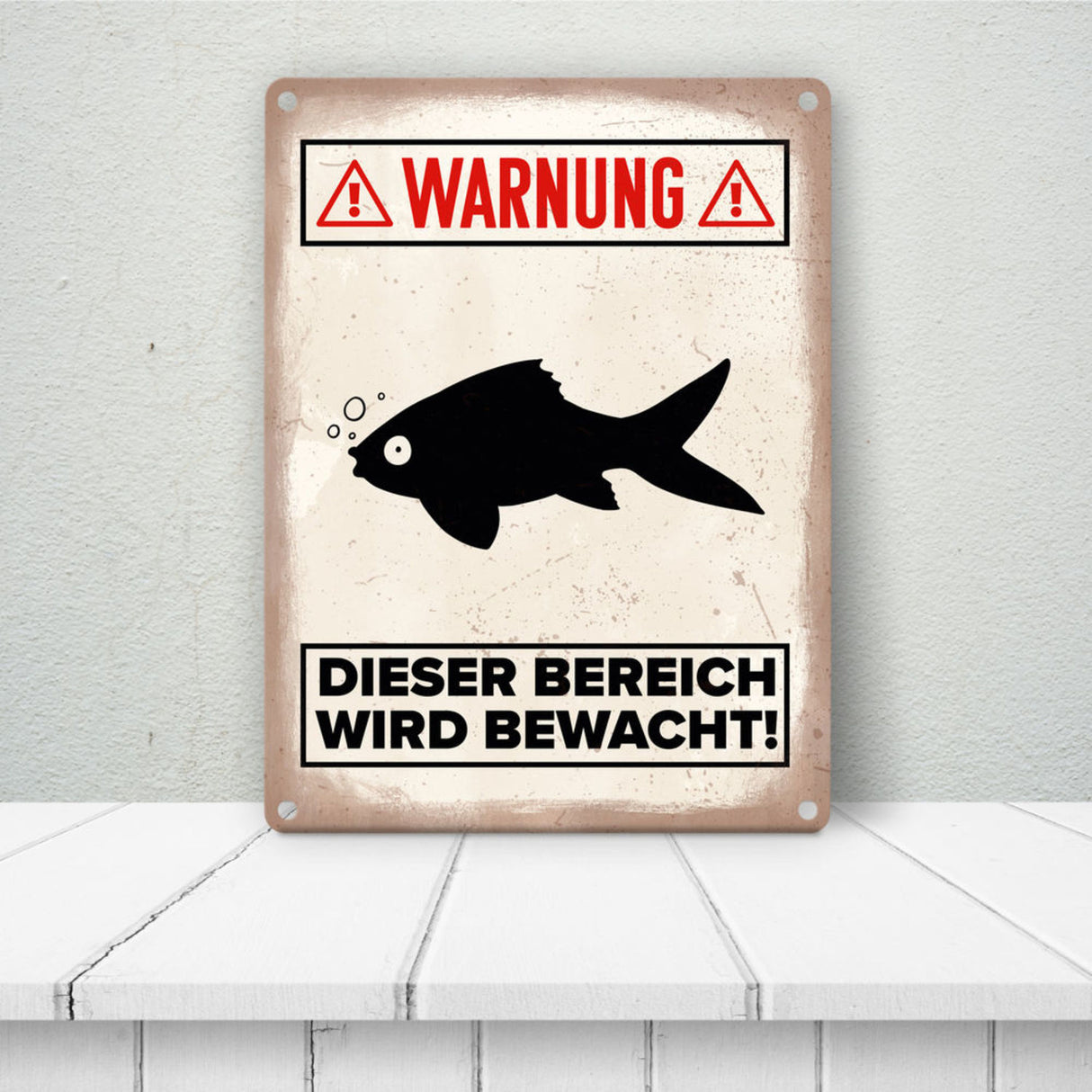 Vorsicht Goldfisch Metallschild mit Goldfisch Silhouette