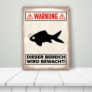 Vorsicht Goldfisch Metallschild mit Goldfisch Silhouette