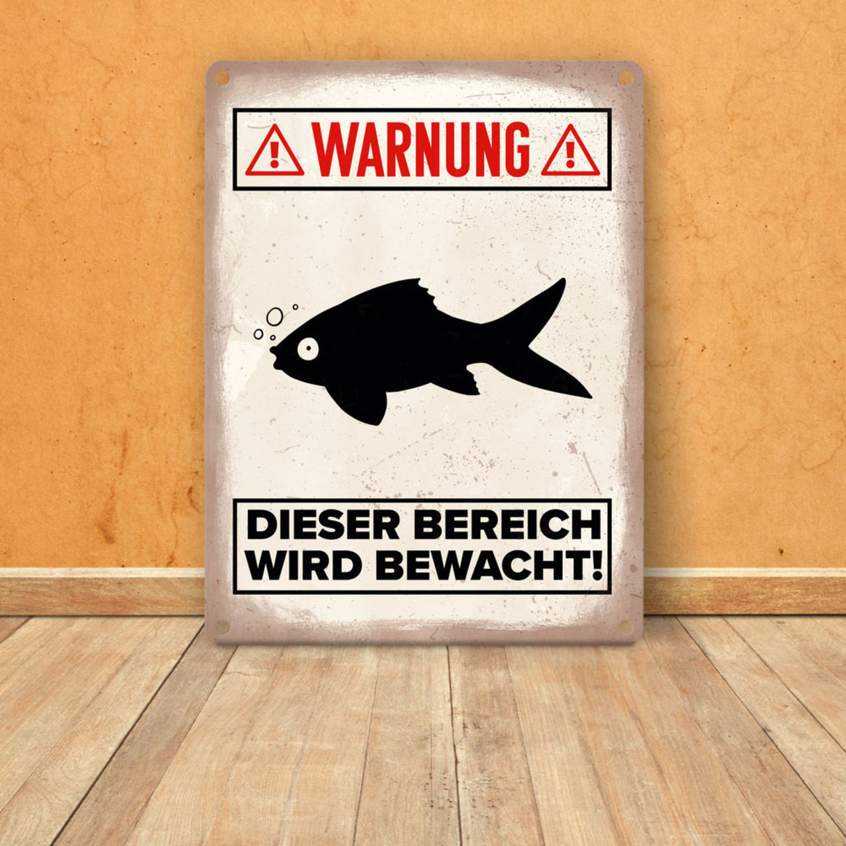 Vorsicht Goldfisch Metallschild mit Goldfisch Silhouette
