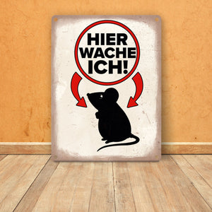 Vorsicht Maus Metallschild mit Maus Silhouette