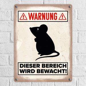 Vorsicht Maus Metallschild mit Maus Silhouette