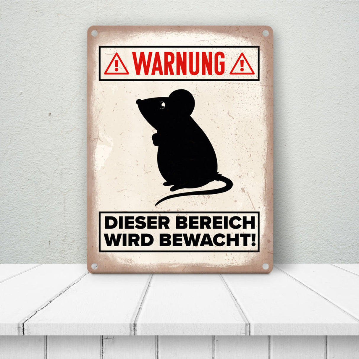 Vorsicht Maus Metallschild mit Maus Silhouette