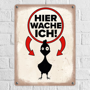 Vorsicht Hühner Metallschild mit Huhn Silhouette