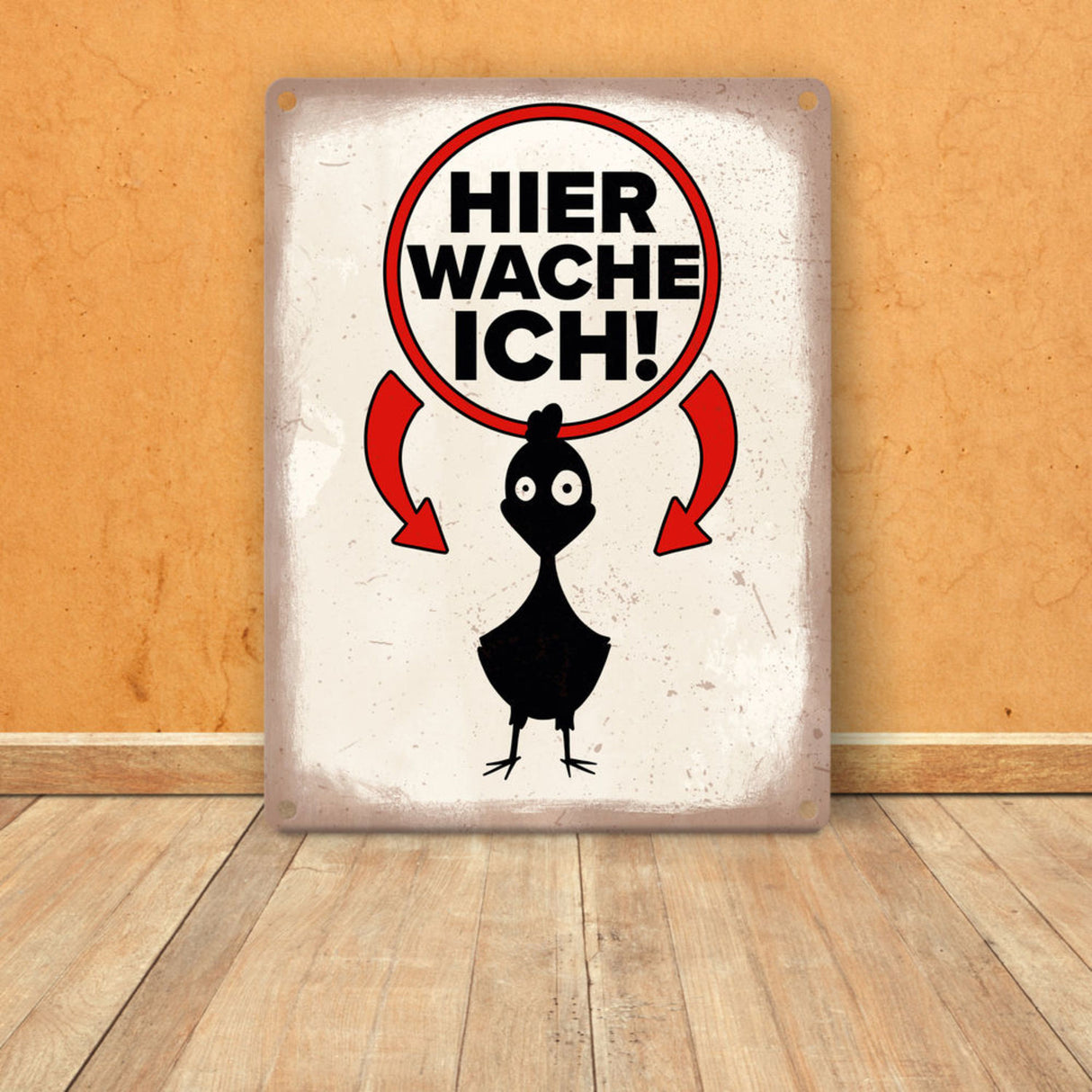 Vorsicht Hühner Metallschild mit Huhn Silhouette