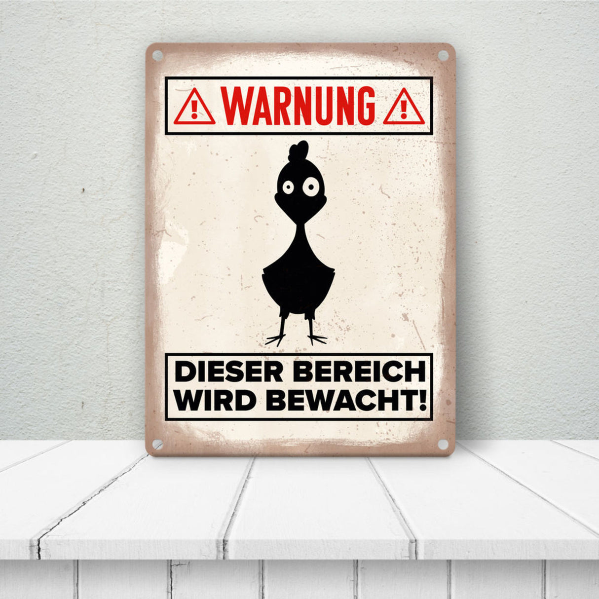 Vorsicht Hühner Metallschild mit Huhn Silhouette