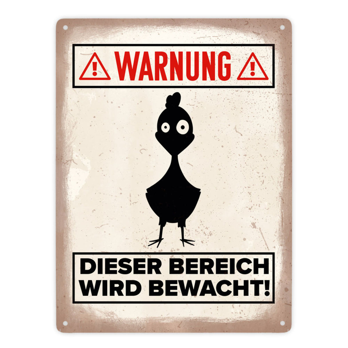 Vorsicht Hühner Metallschild mit Huhn Silhouette