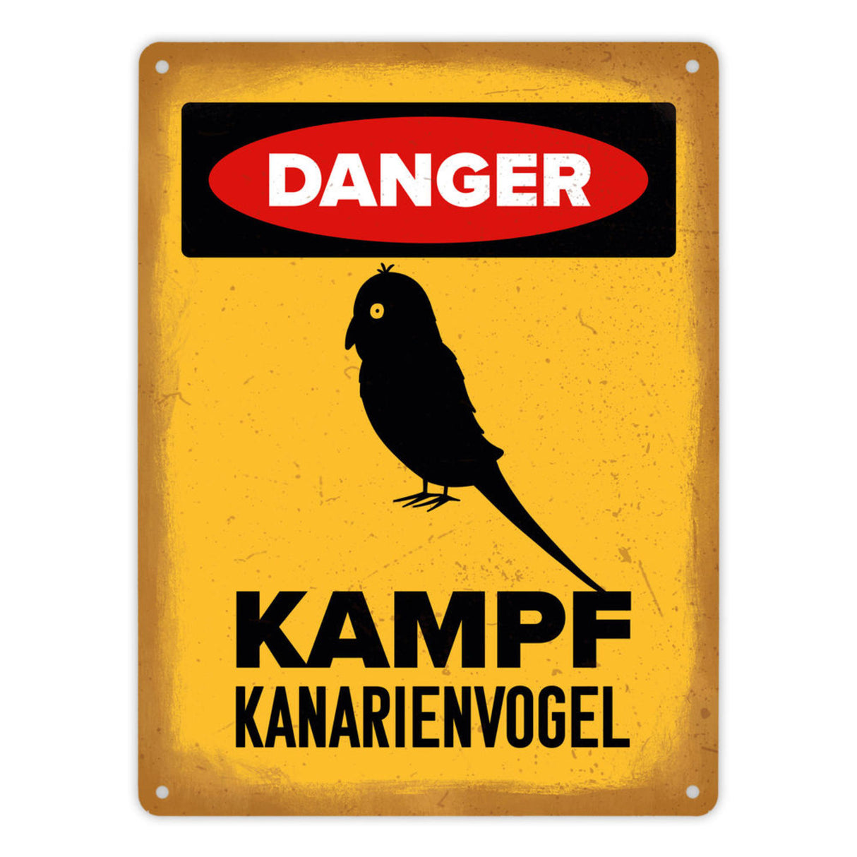{Vorsicht Kanarienvogel} Metallschild mit Vogel Silhouette