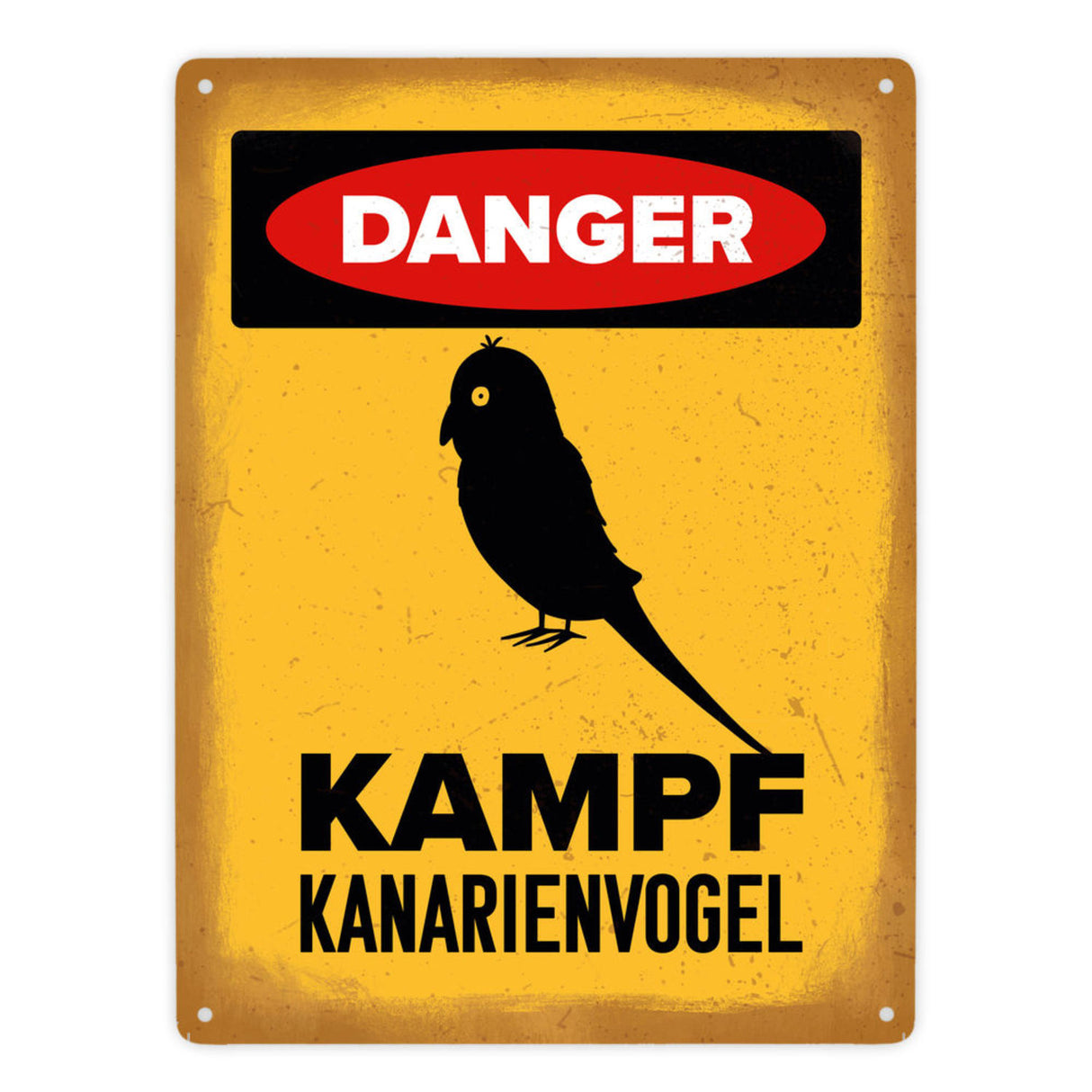 {Vorsicht Kanarienvogel} Metallschild mit Vogel Silhouette