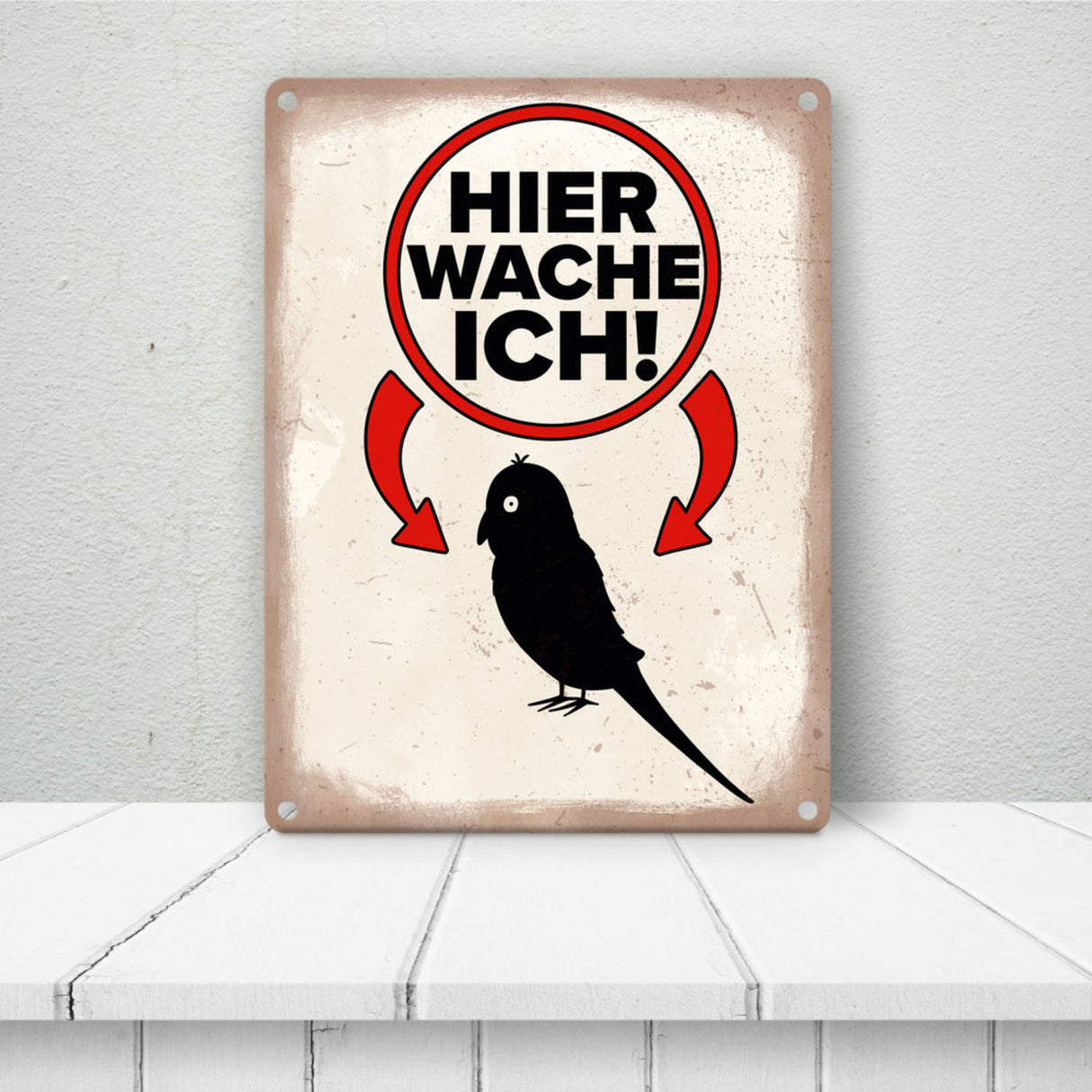 {Vorsicht Kanarienvogel} Metallschild mit Vogel Silhouette
