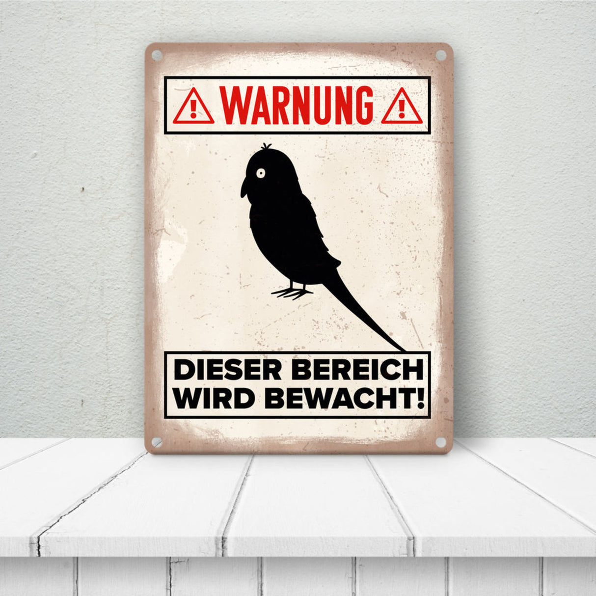 {Vorsicht Kanarienvogel} Metallschild mit Vogel Silhouette