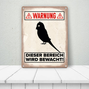 {Vorsicht Kanarienvogel} Metallschild mit Vogel Silhouette