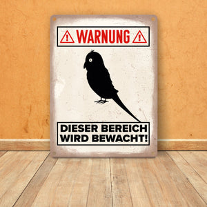{Vorsicht Kanarienvogel} Metallschild mit Vogel Silhouette