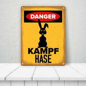 Vorsicht Hase Metallschild mit Hasen Silhouette