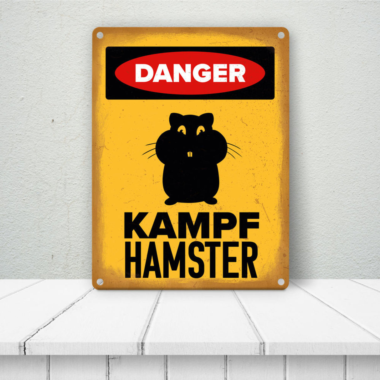 Vorsicht Hamster Metallschild mit Hamster Silhouette
