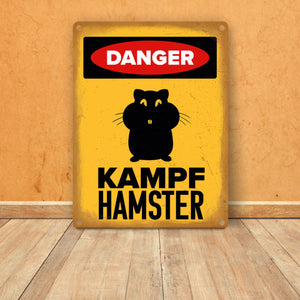 Vorsicht Hamster Metallschild mit Hamster Silhouette