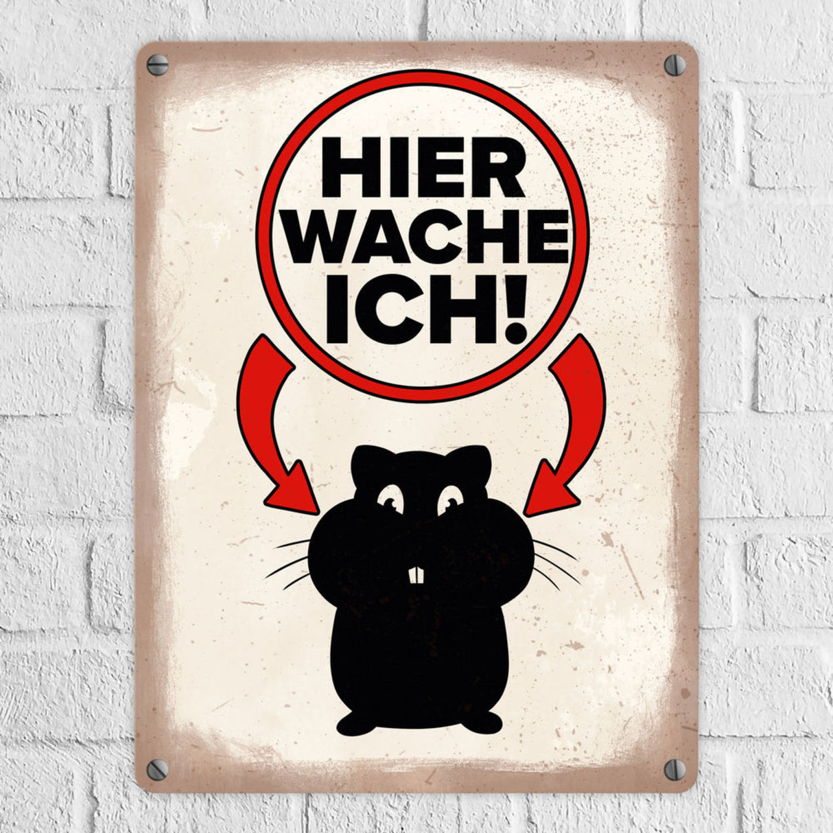 Vorsicht Hamster Metallschild mit Hamster Silhouette