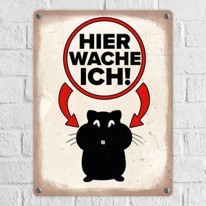 Vorsicht Hamster Metallschild mit Hamster Silhouette