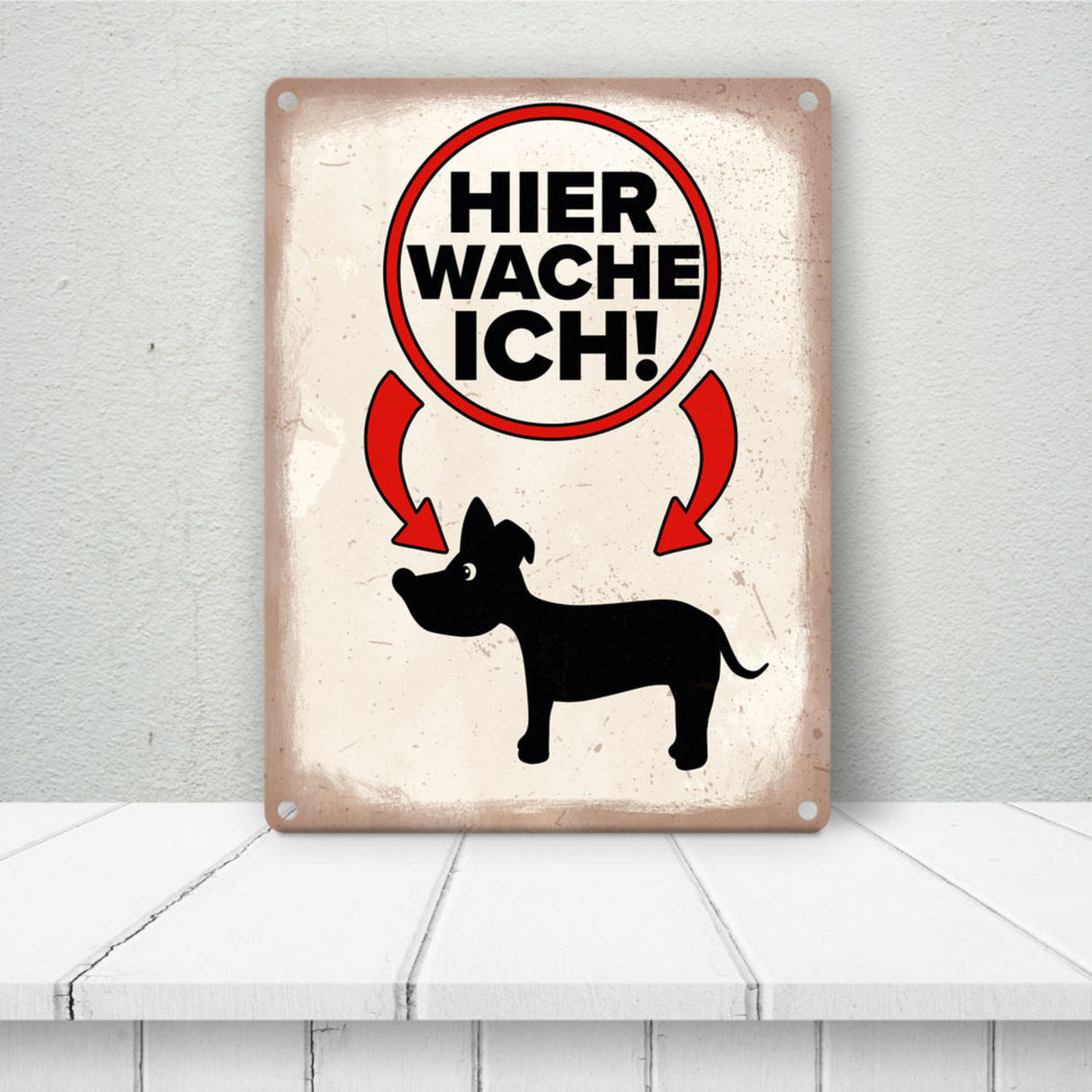 Vorsicht Hund Metallschild mit Hunde Silhouette