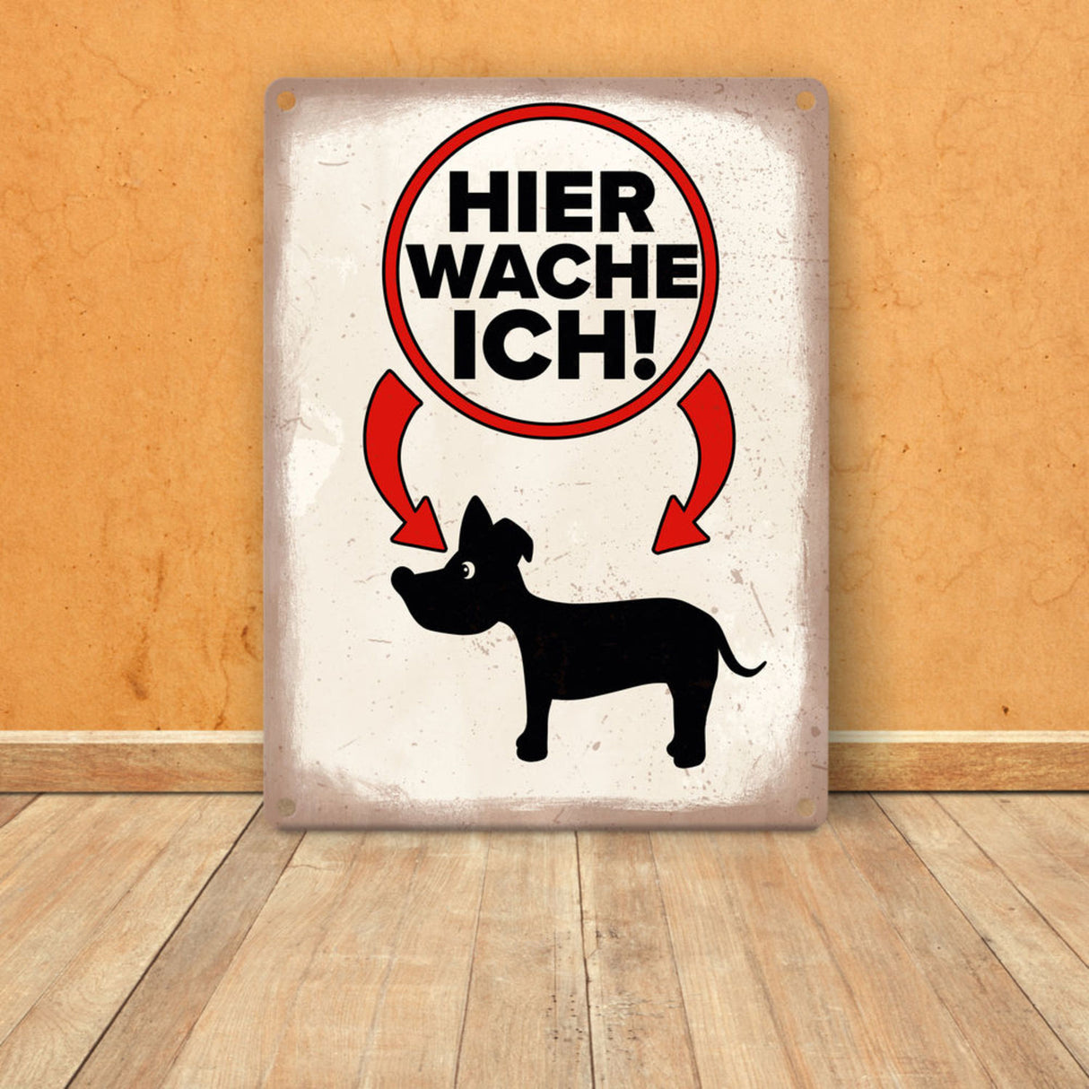 Vorsicht Hund Metallschild mit Hunde Silhouette