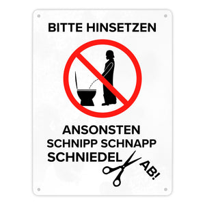 Bitte hinsetzen, ansonsten… Toilette Metallschild mit Filmfigur