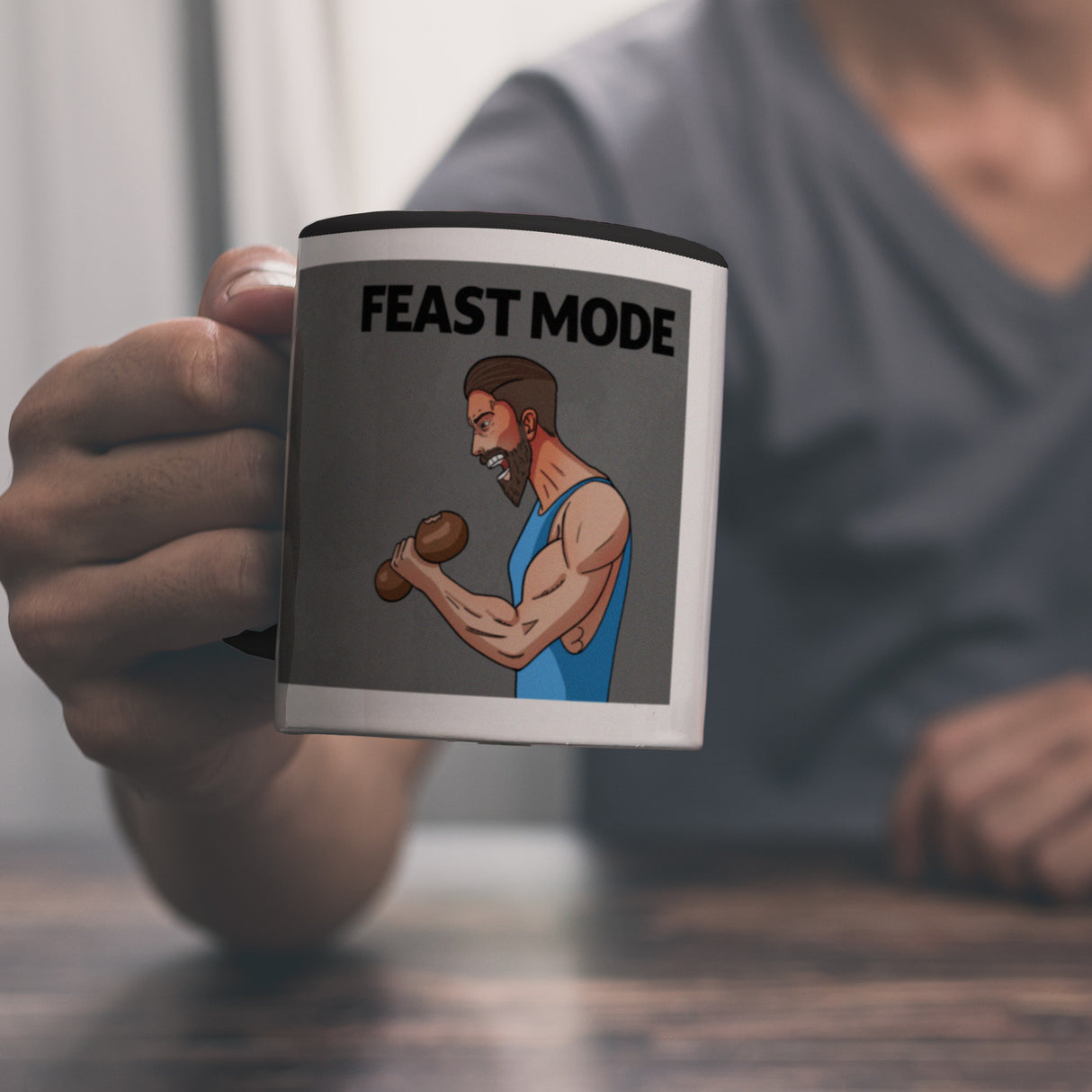 Feast Mode Kaffeebecher mit Bodybuilder Motiv