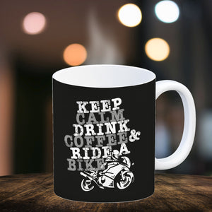 Keep calm & ride a bike Kaffeebecher zum Thema Motorrad fahren
