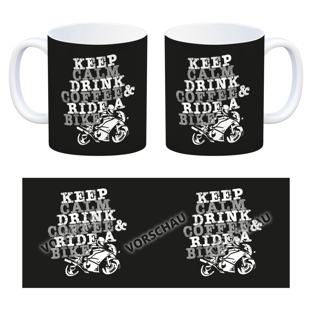 Keep calm & ride a bike Kaffeebecher zum Thema Motorrad fahren