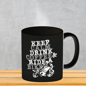 Keep calm & ride a bike Kaffeebecher zum Thema Motorrad fahren