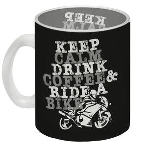 Keep calm & ride a bike Kaffeebecher zum Thema Motorrad fahren