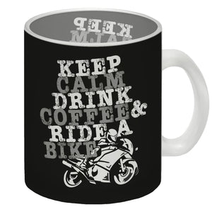 Keep calm & ride a bike Kaffeebecher zum Thema Motorrad fahren