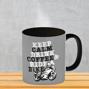 Keep calm & ride a bike Kaffeebecher zum Thema Motorrad fahren