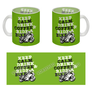 Keep calm & ride a bike Kaffeebecher zum Thema Motorrad fahren