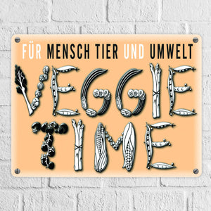 Veggie Time Gemüse Metallschild zum Thema Vegetarier