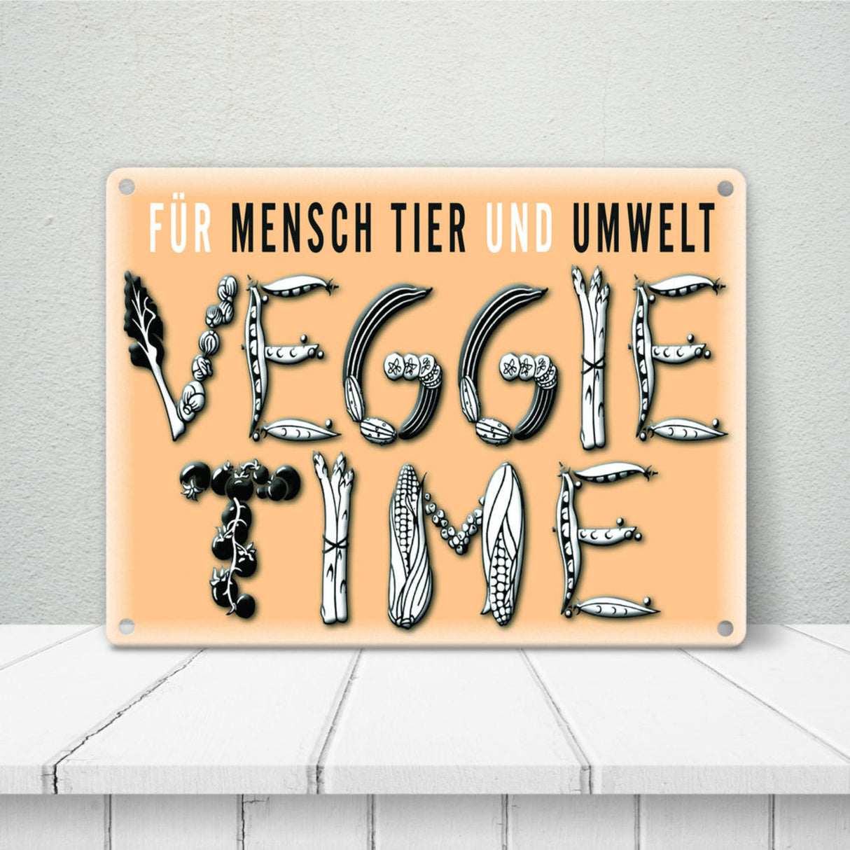 Veggie Time Gemüse Metallschild zum Thema Vegetarier