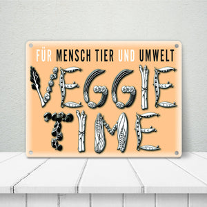 Veggie Time Gemüse Metallschild zum Thema Vegetarier