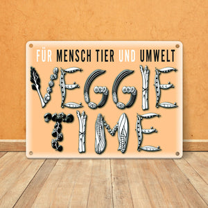 Veggie Time Gemüse Metallschild zum Thema Vegetarier