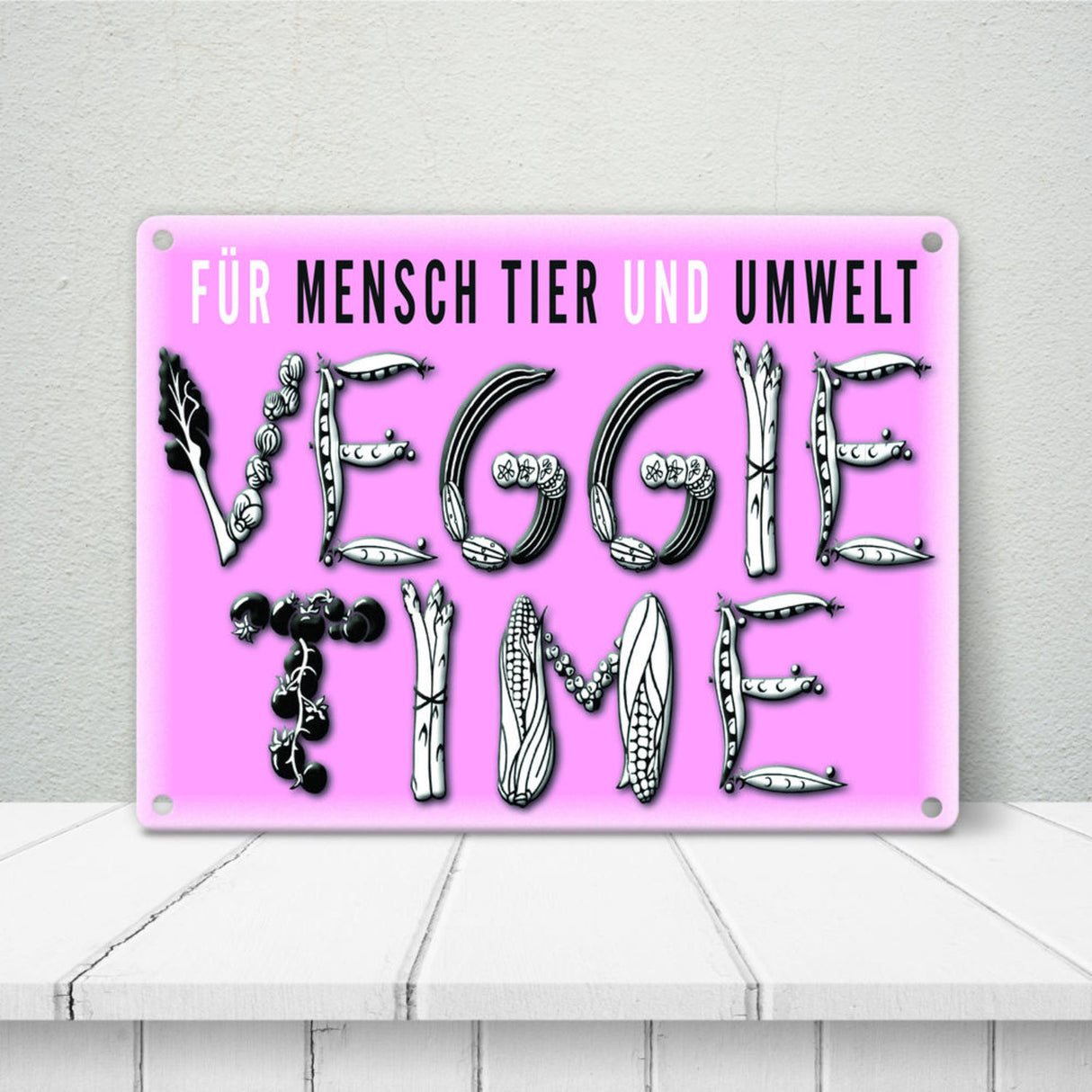 Veggie Time Gemüse Metallschild zum Thema Vegetarier